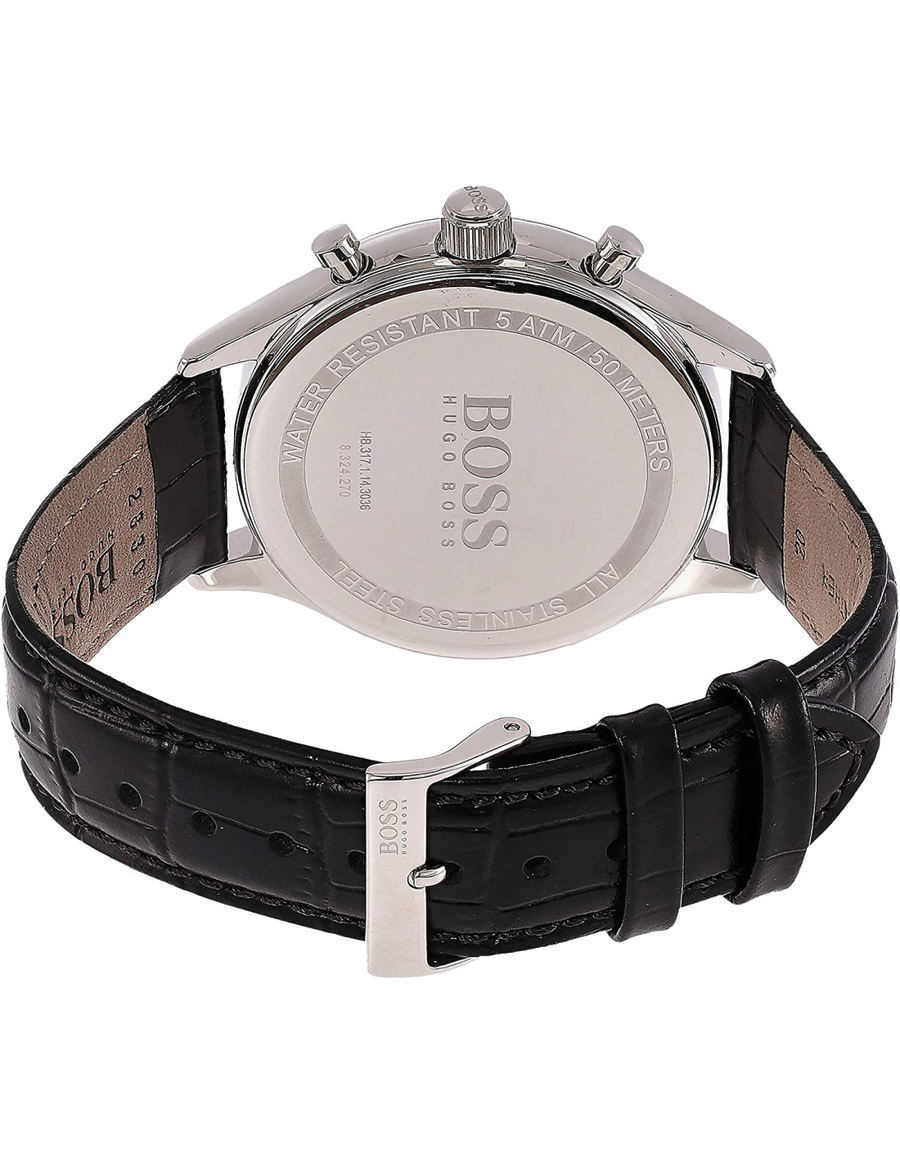 Hugo Boss Companion Black Dial Black Leather Strap Watch for Men - 1513543