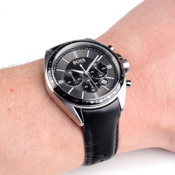 Hugo Boss Contemporary Sport Driver Black Dial Black Leather Strap Watch for Men - 1513085