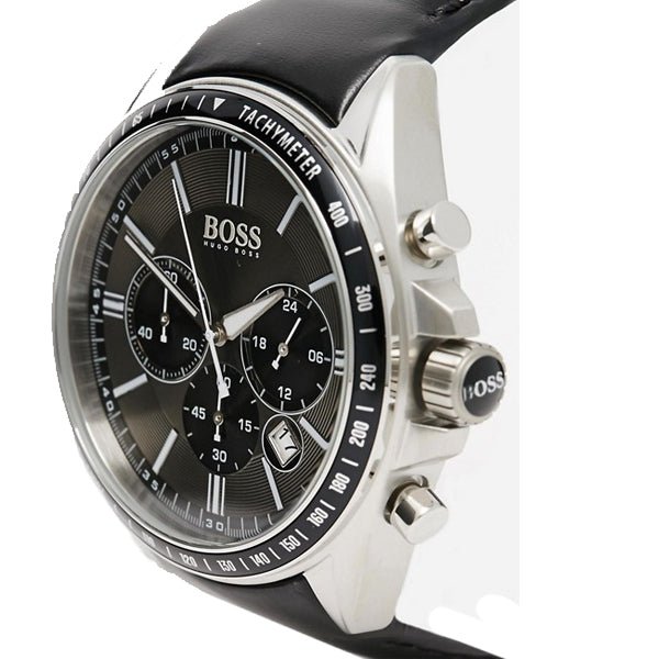 Hugo Boss Contemporary Sport Driver Black Dial Black Leather Strap Watch for Men - 1513085