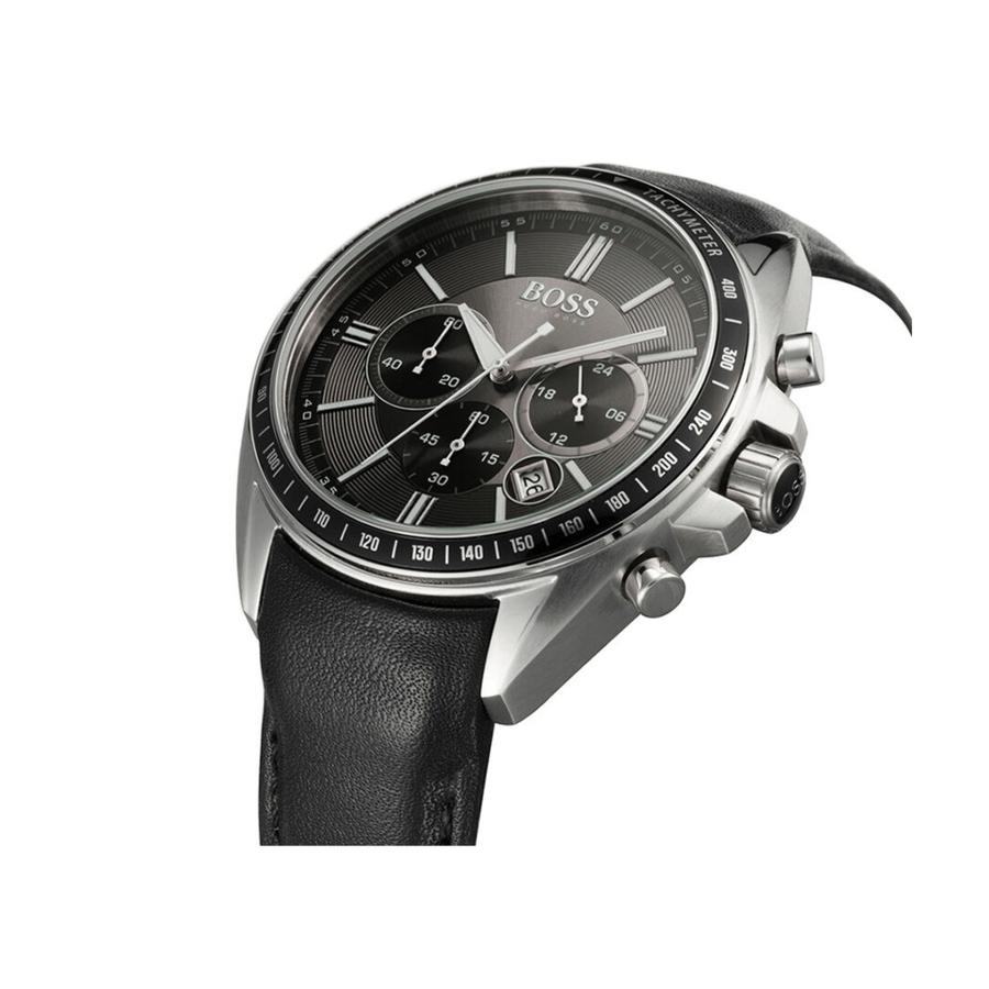 Hugo Boss Contemporary Sport Driver Black Dial Black Leather Strap Watch for Men - 1513085