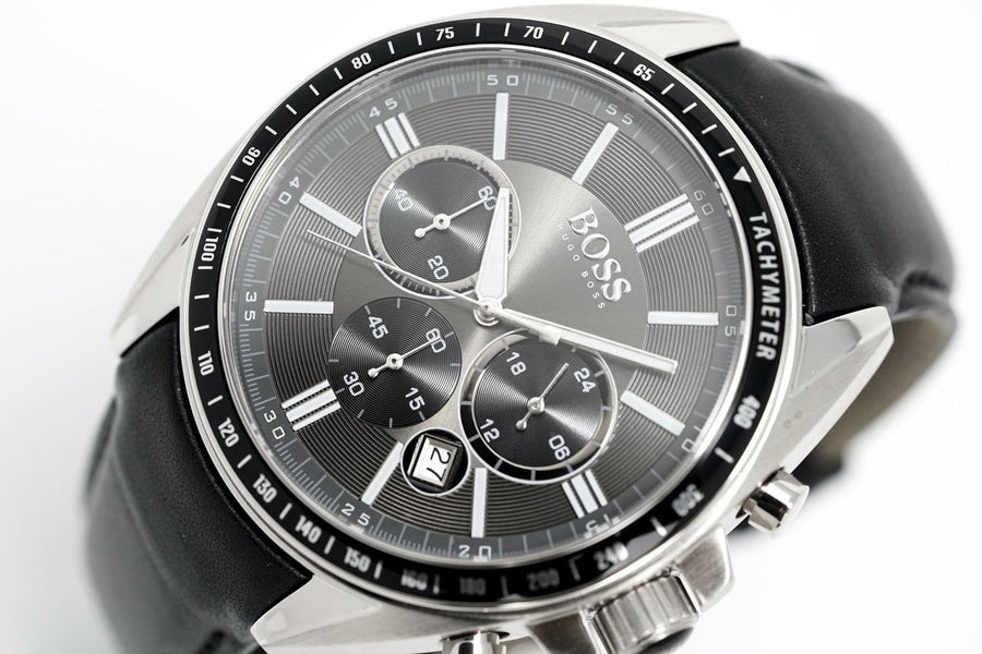 Hugo Boss Contemporary Sport Driver Black Dial Black Leather Strap Watch for Men - 1513085
