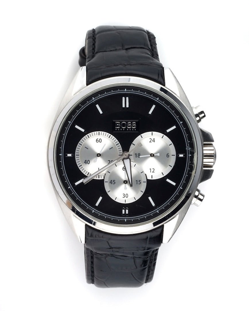 Hugo Boss Driver Black Dial Black Leather Strap Watch for Men - 1512879