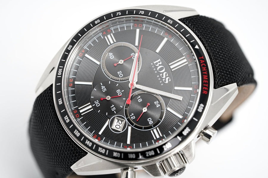 Hugo Boss Driver Black Dial Black Leather Strap Watch for Men -1513087