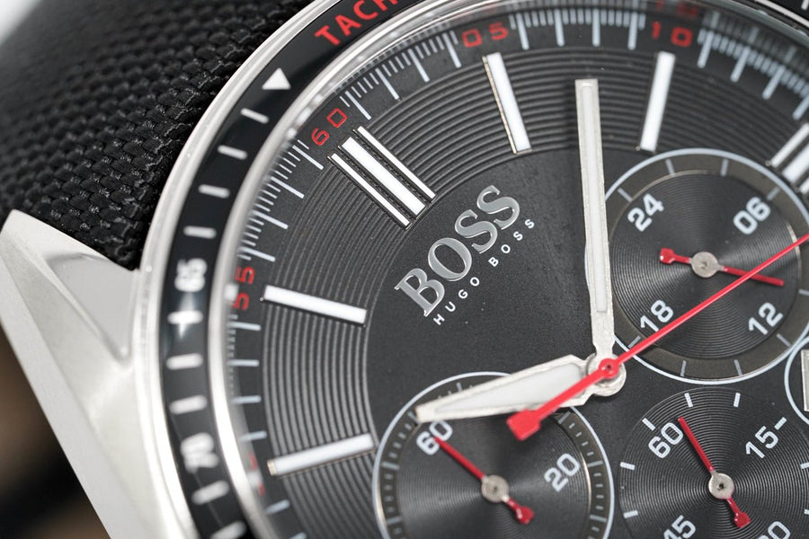 Hugo Boss Driver Black Dial Black Leather Strap Watch for Men -1513087