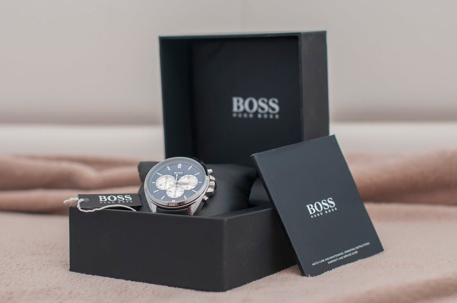 Hugo Boss Driver Blue Dial Black Leather Strap Watch for Men - 1512882