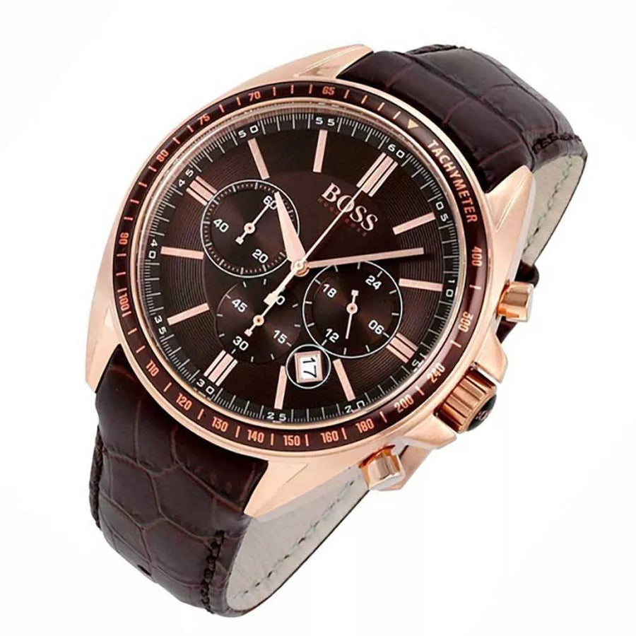 Hugo Boss Driver Chronograph Brown Dial Brown Leather Strap Watch For Men - HB1513093