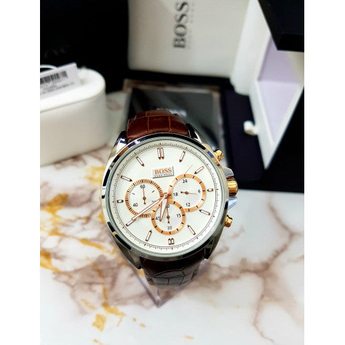 Hugo Boss Driver Quartz Silver Dial Brown Leather Strap Watch For Men - HB1512881
