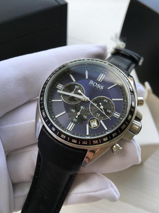 Hugo Boss Driver Sport Chronograph Blue Dial Black Leather Strap Watch for Men - 1513077