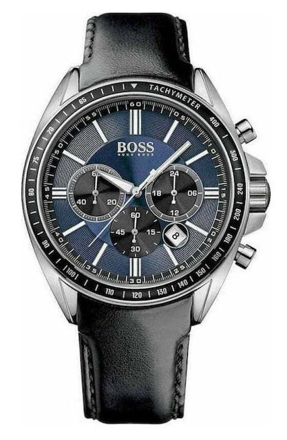 Hugo Boss Driver Sport Chronograph Blue Dial Black Leather Strap Watch for Men - 1513077