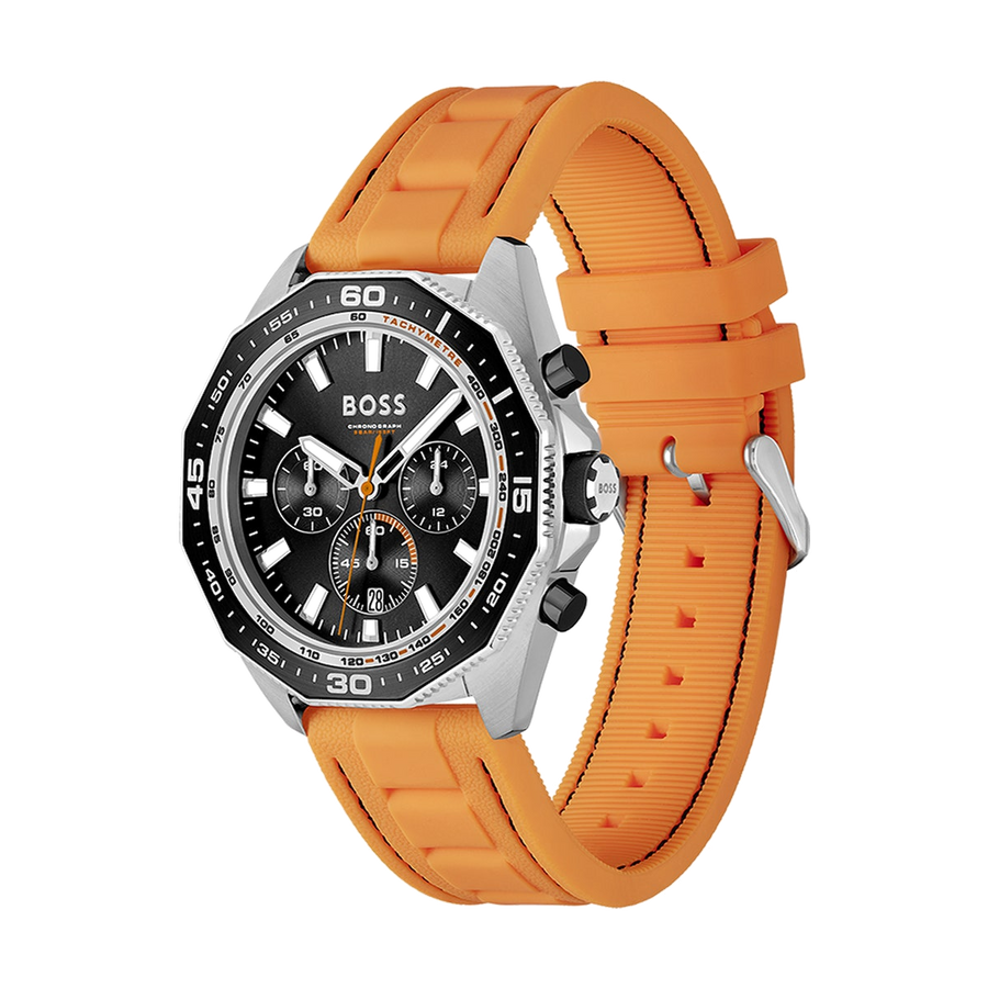 Hugo Boss Energy Chronograph Quartz Black Dial Orange Rubber Strap Watch For Men - 1513970