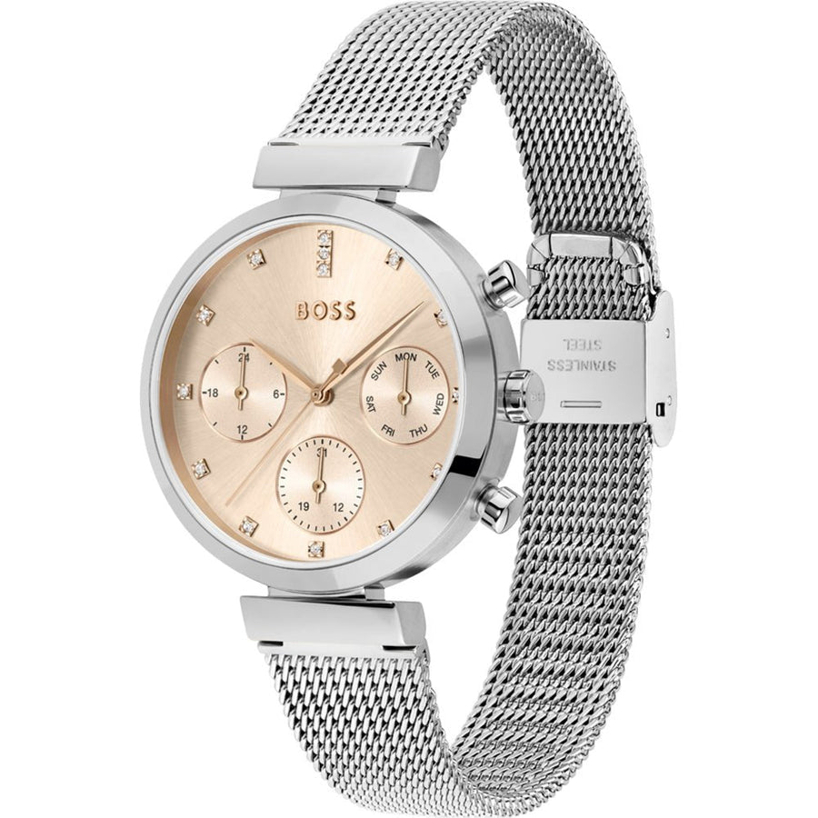 Hugo Boss Flawless Pink Dial Silver Mesh Bracelet Watch for Women - 1502625
