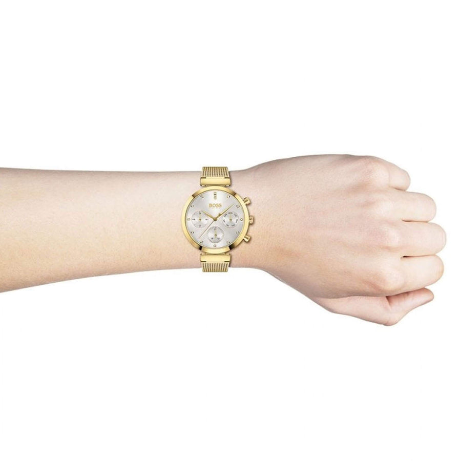 Hugo Boss Flawless White Dial Gold Mesh Bracelet Watch for Women - 1502552