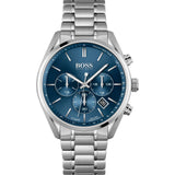 Hugo Boss Champion Blue Dial Silver Steel Strap Watch for Men - 1513818