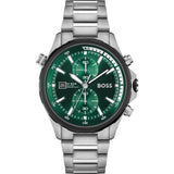 Hugo Boss Globetretter Green Dial Silver Steel Strap Watch for Men - 1513930