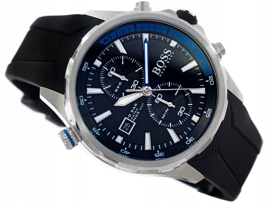 Hugo Boss Globetrotter Black Dial Black Silicone Strap Watch for Men - 1513820