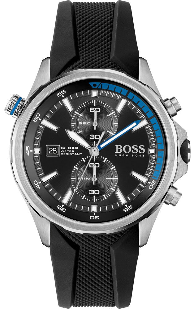 Hugo Boss Globetrotter Black Dial Black Silicone Strap Watch for Men - 1513820