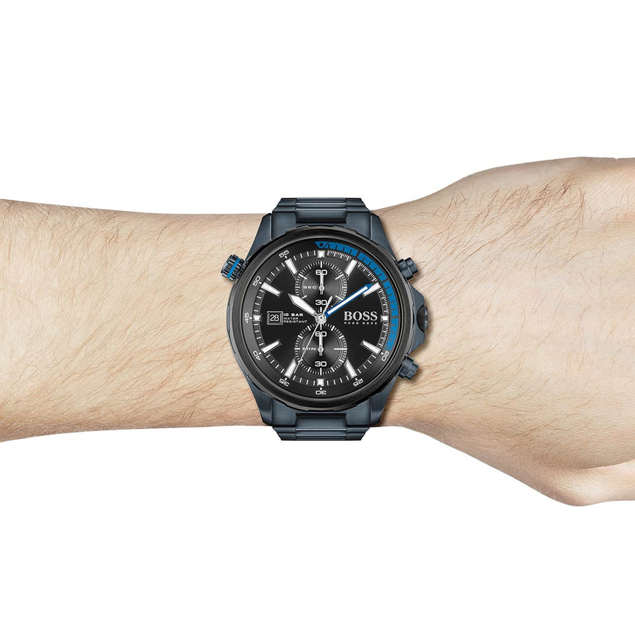 Hugo Boss Globetrotter Black Dial Black Steel Strap Watch for Men - 1513824