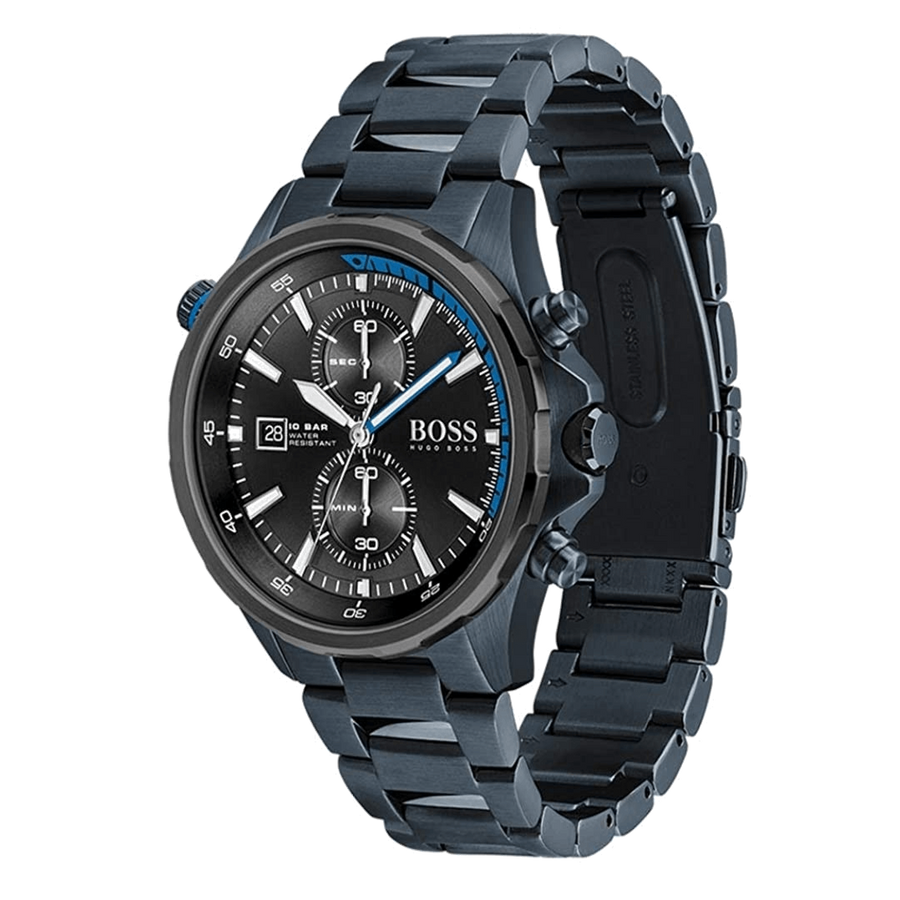 Hugo Boss Globetrotter Black Dial Black Steel Strap Watch for Men - 1513824