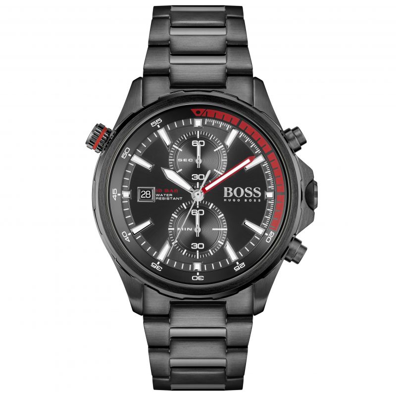 Hugo Boss Globetrotter Black Dial Black Steel Strap Watch for Men - 1513825