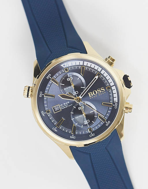 Hugo Boss Globetrotter Blue Dial Blue Silicone Strap Watch for Men - 1513822