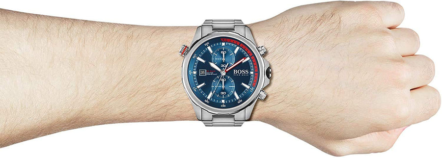 Hugo Boss Globetrotter Blue Dial Silver Steel Strap Watch for Men - 1513823