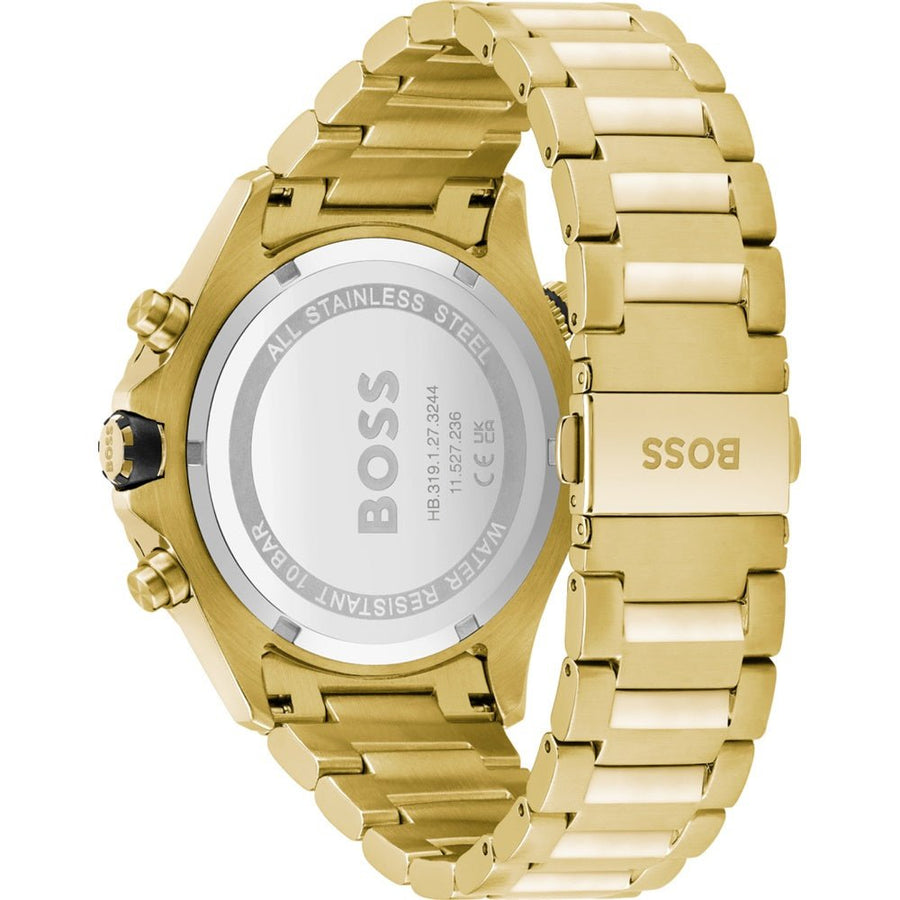 Hugo Boss Globetrotter Chronograph Black Dial Gold Steel Strap Watch for Men - 1513932