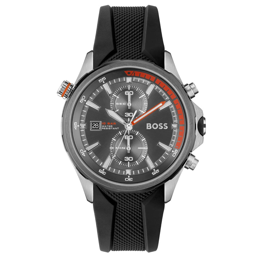 Hugo Boss Globetrotter Grey Dial Black Silicone Strap Watch for Men - 1513931