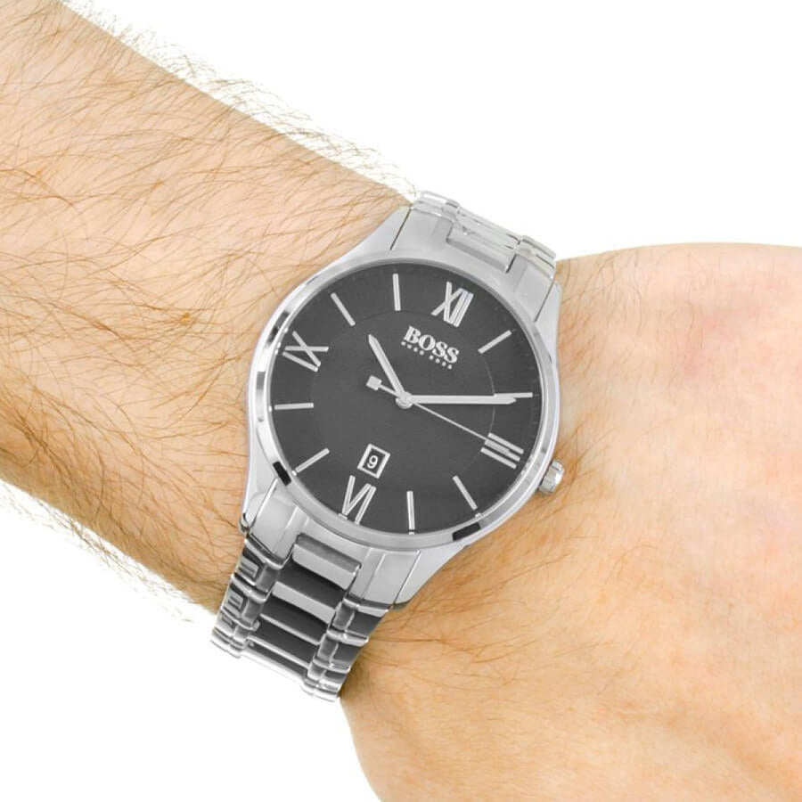 Hugo Boss Governer Black Dial Silver Steel Strap Watch for Men - 1513488