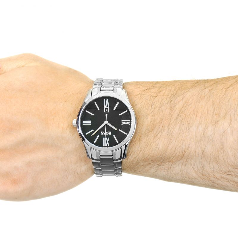 Hugo Boss Governer Black Dial Silver Steel Strap Watch for Men - 1513488