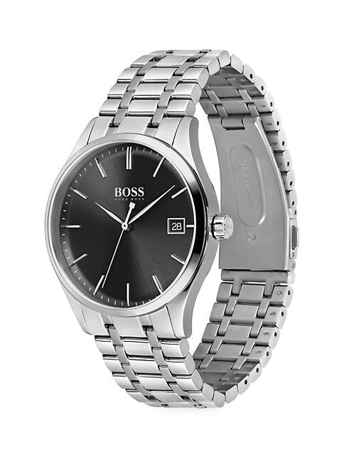 Hugo Boss Governer Black Dial Silver Steel Strap Watch for Men - 1513488