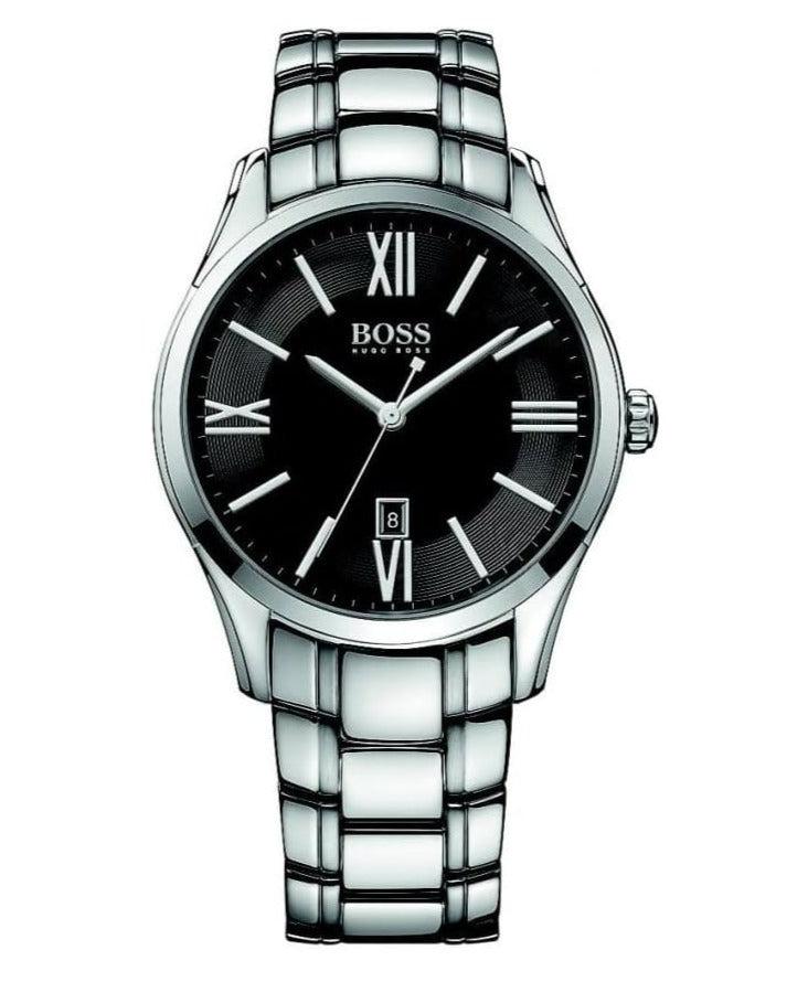 Hugo Boss Governer Black Dial Silver Steel Strap Watch for Men - 1513488