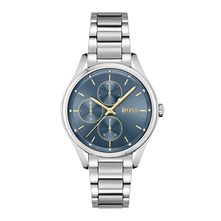 Hugo Boss Grand Course Blue Dial Silver Steel Strap Watch for Women - 1502583