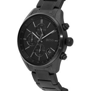 Hugo Boss Grand Prix Black Dial Black Steel Strap Watch for Men - 1513676
