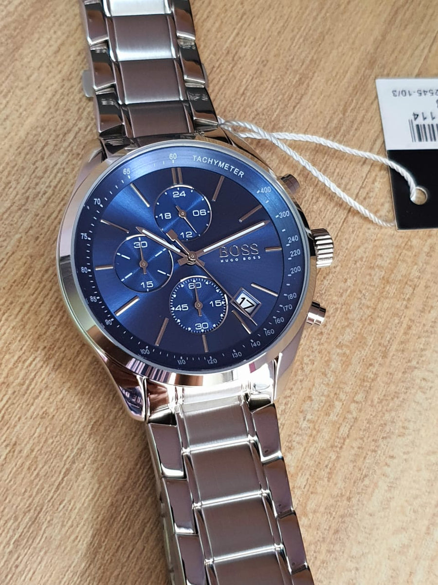 Hugo Boss Grand Prix Blue Dial Silver Steel Strap Watch for Men - 1513478