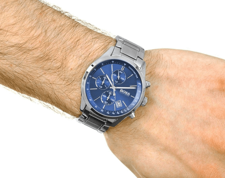 Hugo Boss Grand Prix Blue Dial Silver Steel Strap Watch for Men - 1513478