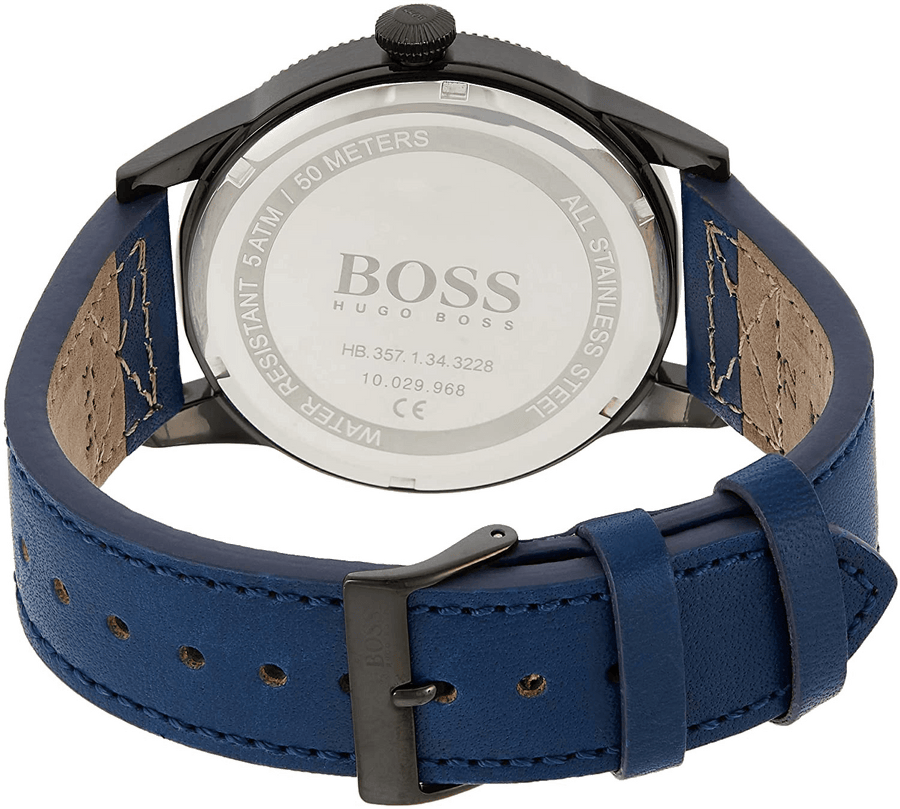Hugo Boss Grand Prix Chronograph Black Dial Blue Leather Strap Watch for Men - 1513563