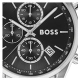 Hugo Boss Grand Prix Chronograph Black Dial Silver Steel Strap Watch for Men - 1514251