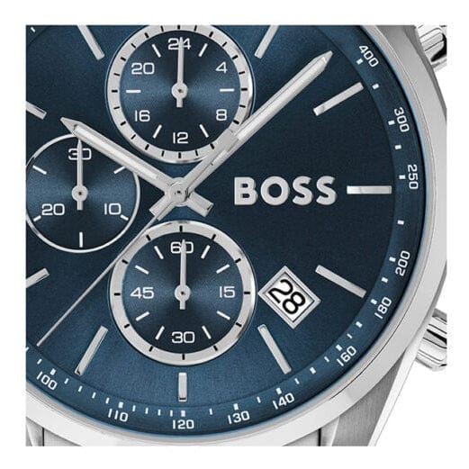 Hugo Boss Grand Prix Chronograph Blue Dial Silver Steel Strap Watch for Men - 1514226