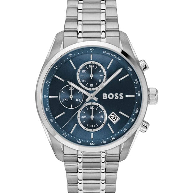 Hugo Boss Grand Prix Chronograph Blue Dial Silver Steel Strap Watch for Men - 1514226