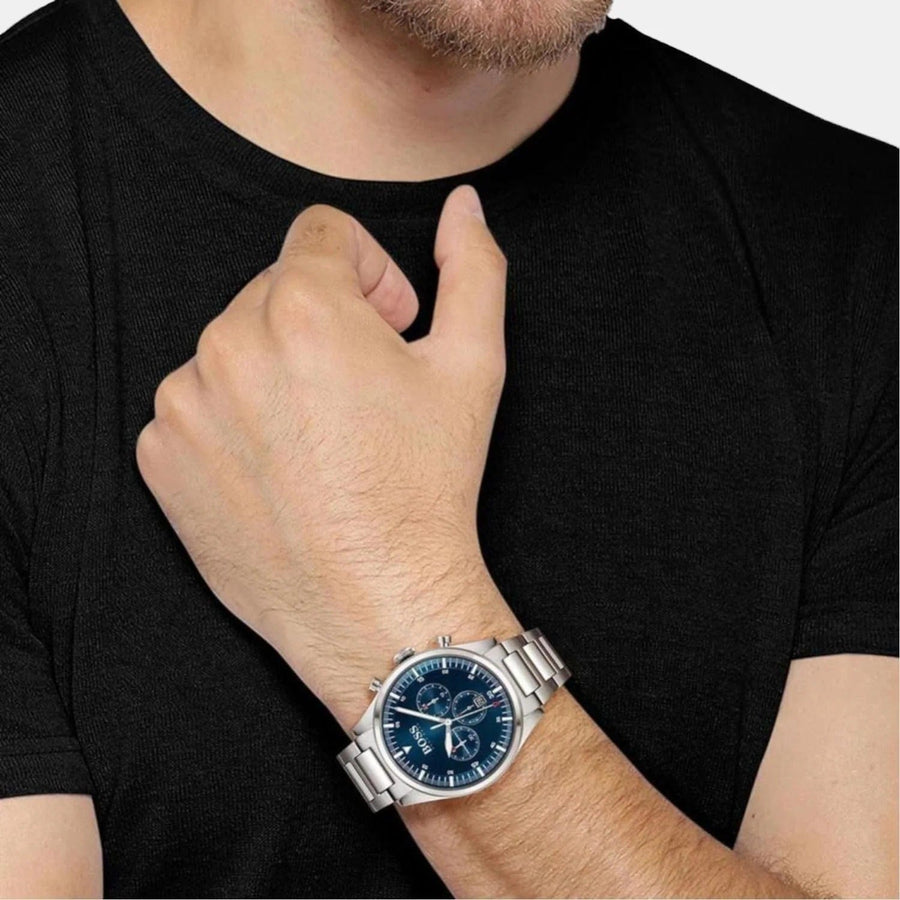 Hugo Boss Grand Prix Chronograph Blue Dial Silver Steel Strap Watch for Men - 1514226