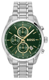Hugo Boss Grand Prix Chronograph Green Dial Silver Steel Strap Watch for Men - 1514266
