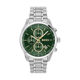 Hugo Boss Grand Prix Chronograph Green Dial Silver Steel Strap Watch for Men - 1514266