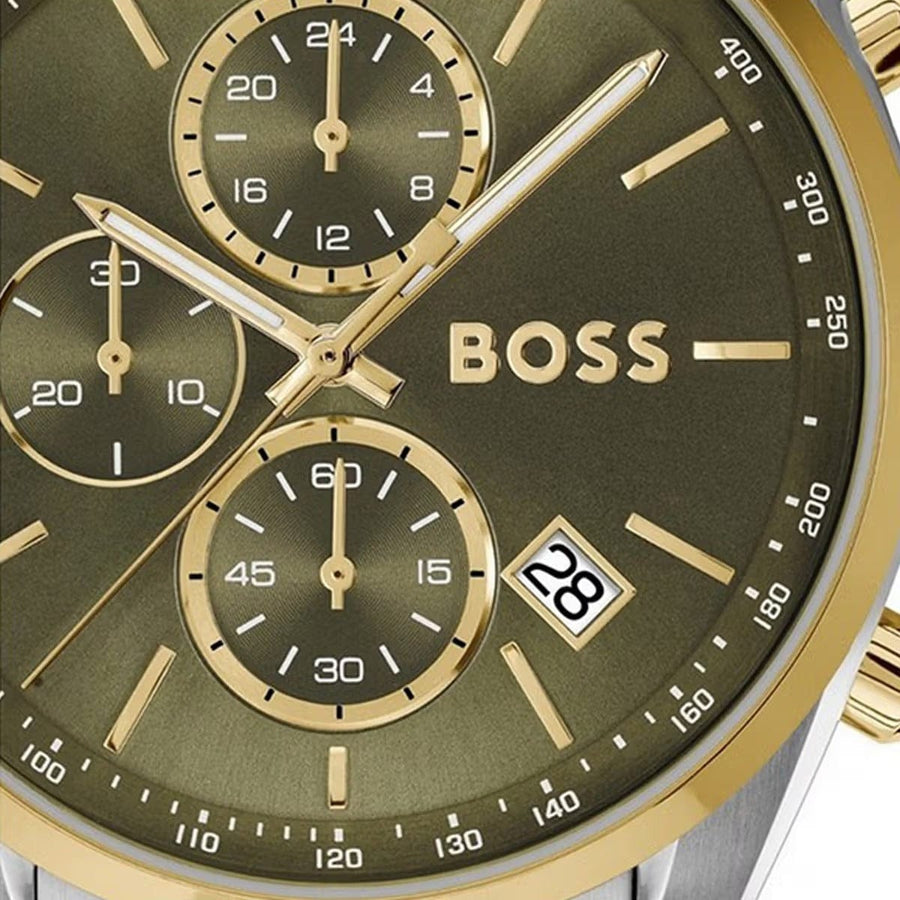 Hugo Boss Grand Prix Chronograph Green Dial Two Tone Steel Strap Watch for Men - 1514227