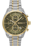 Hugo Boss Grand Prix Chronograph Green Dial Two Tone Steel Strap Watch for Men - 1514227