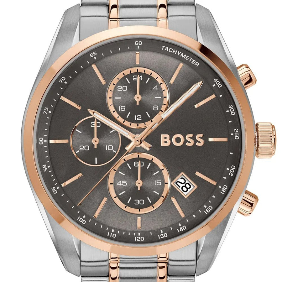 Hugo Boss Grand Prix Chronograph Grey Dial Two Tone Steel Strap Watch for Men - 1514252