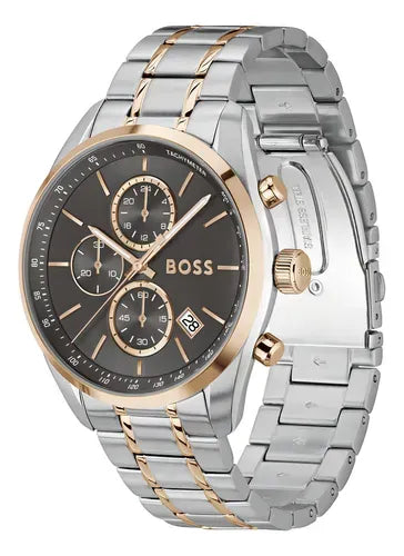 Hugo Boss Grand Prix Chronograph Grey Dial Two Tone Steel Strap Watch for Men - 1514252