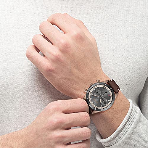 Hugo Boss Grand Prix Grey Dial Brown Leather Strap Watch for Men -  1513476