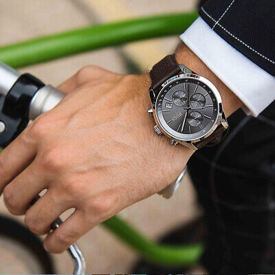 Hugo Boss Grand Prix Grey Dial Brown Leather Strap Watch for Men -  1513476