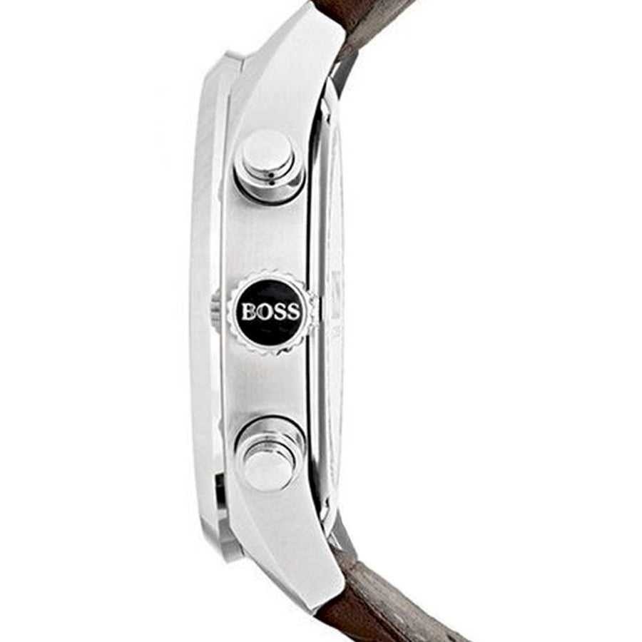 Hugo Boss Grand Prix Grey Dial Brown Leather Strap Watch for Men -  1513476