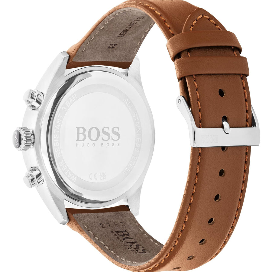 Hugo Boss Grand Prix White Dial Brown Leather Strap Watch for Men - 1513475